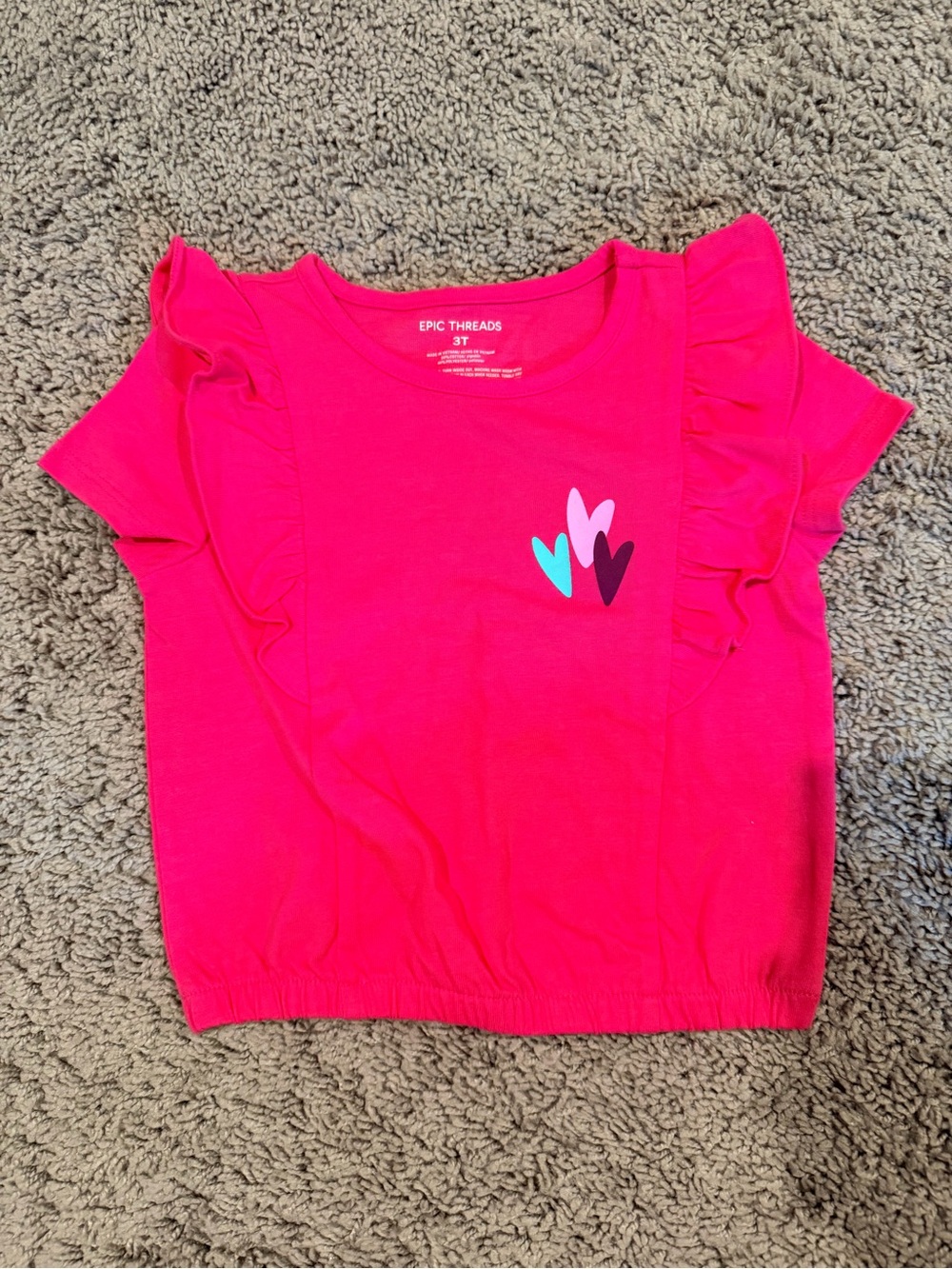Epic Threads Hot Pink Ruffle Sleeve Tee with Heart Accents
